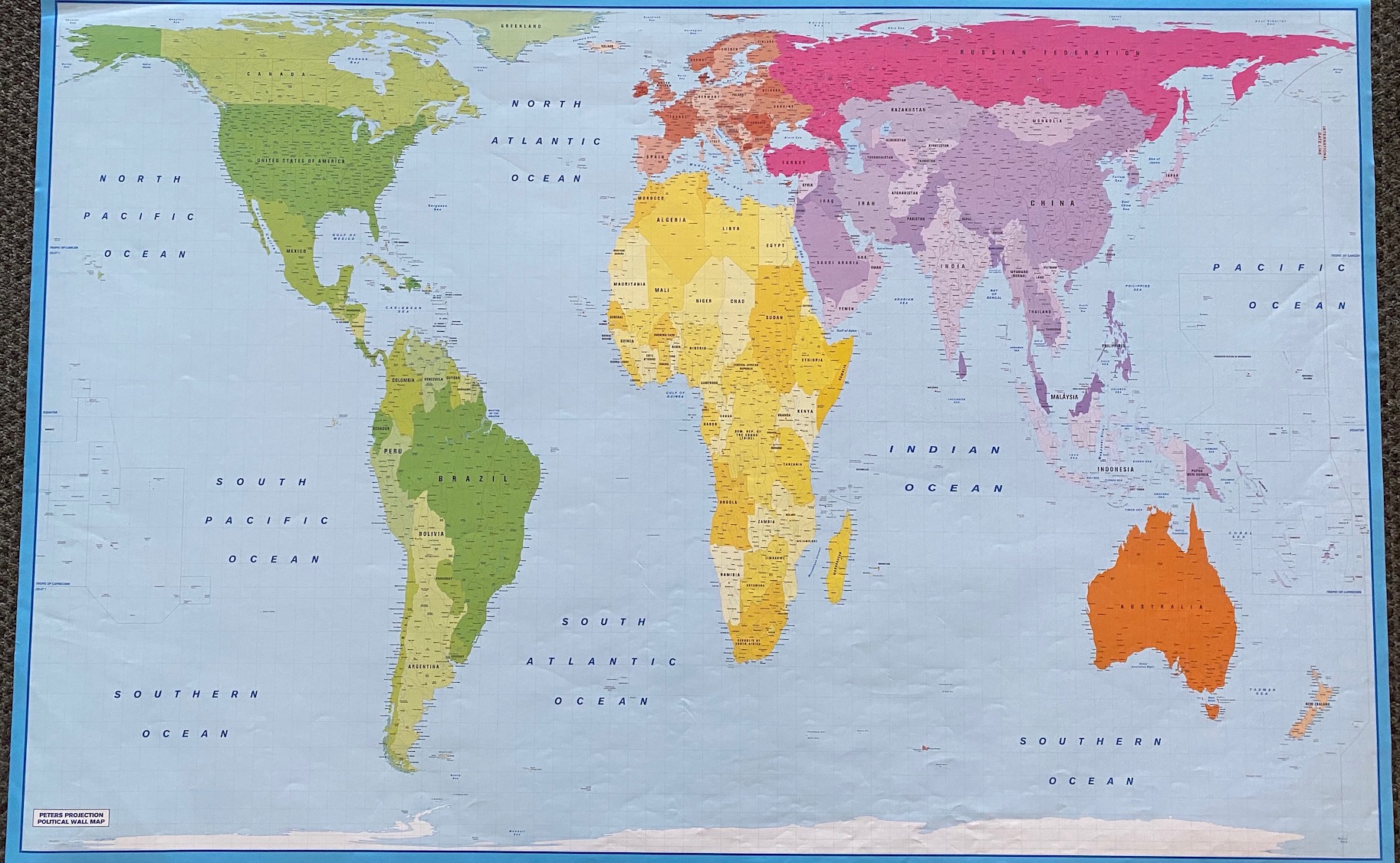 Upside Down World Map Peters Projection - Map